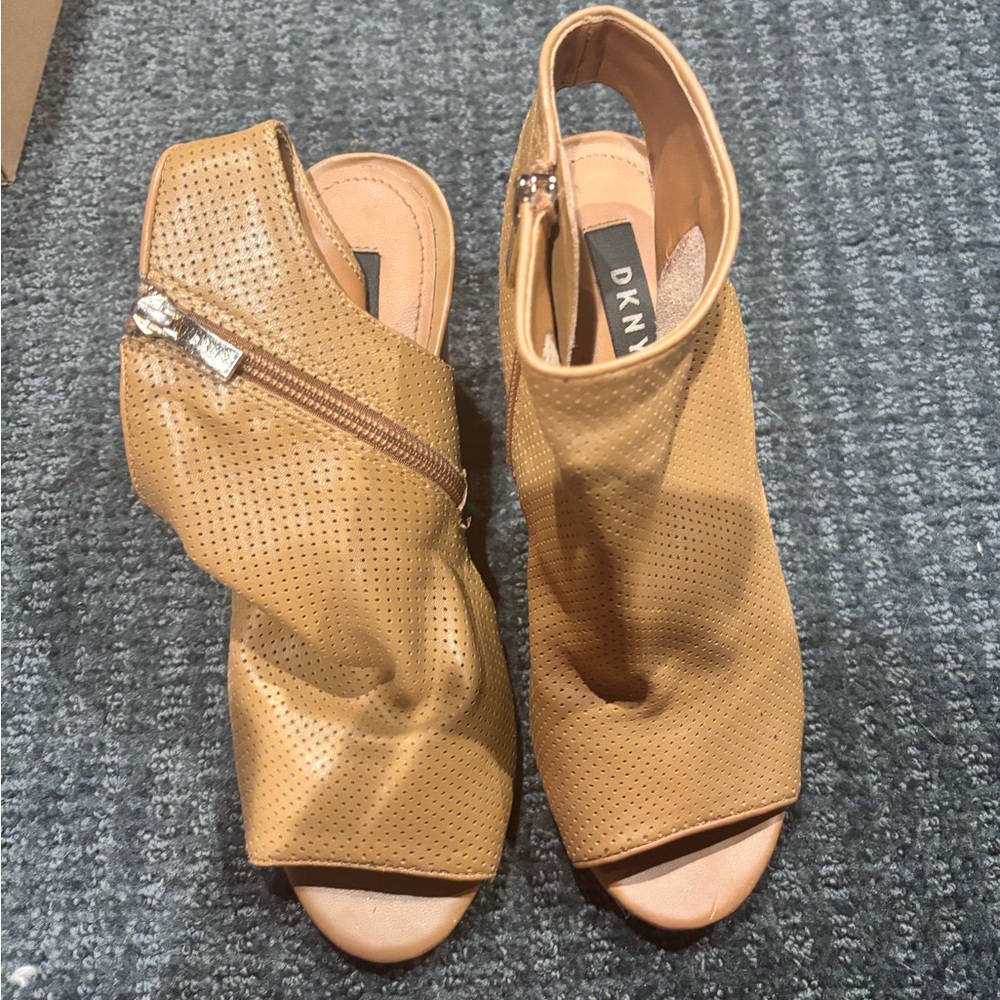 DKNY Brown Perforated Peep-Toe Heels